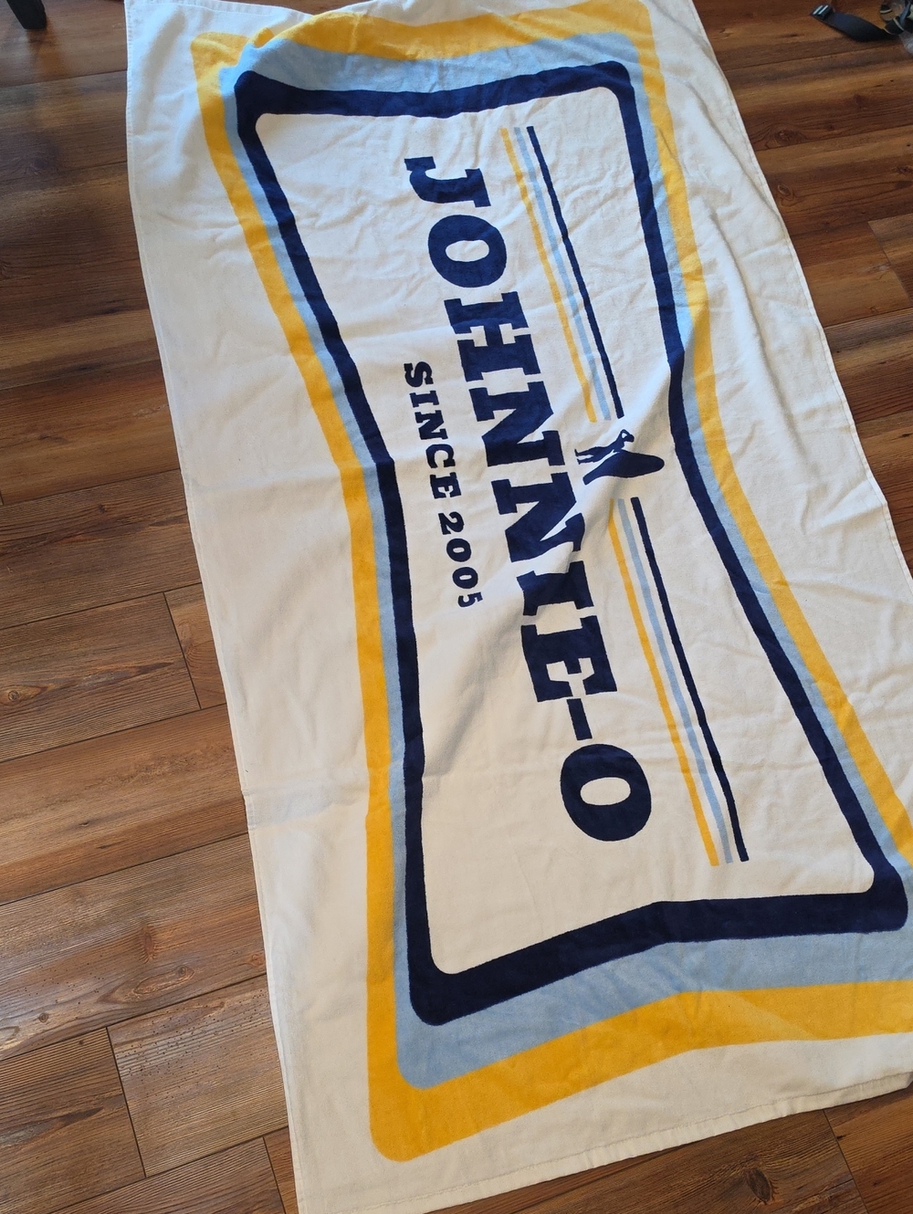johnnie-O White Navy & Yellow Striped Beach Towel